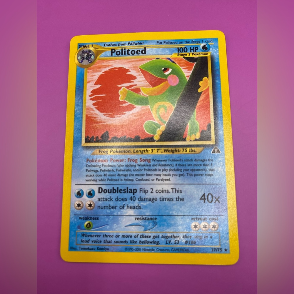 POKÉMON POLITOED CARD; First edition - RARE; 27/75; Neo Discovery; MINT.